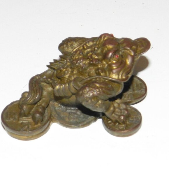 Old Chinese Solid Bronze Money Coin Statue Red-Eyed Frog - Picture 2 of 10